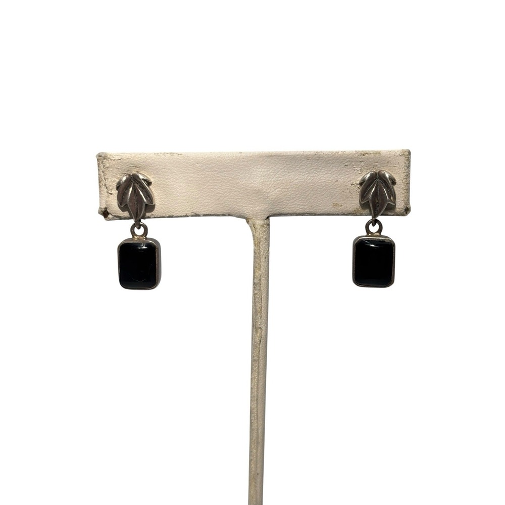 Vintage Signed Barse Sterling Silver 925 Onyx Pierced Stud Dangle Earrings